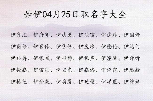 姓伊04月25日取名字大全 姓伊的宝宝名字怎么起好