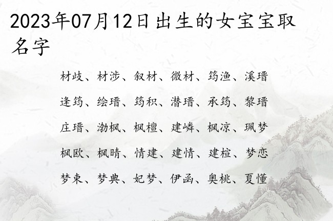 2023年07月12日出生的女宝宝取名字 07月份的女宝宝名字有哪些