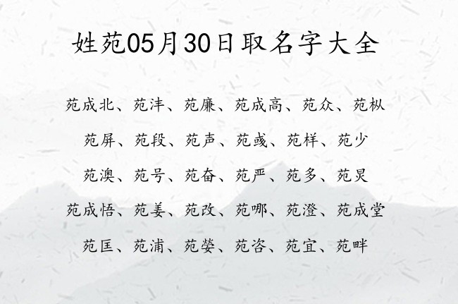 姓苑05月30日取名字大全 苑姓宝宝起名起100分名字