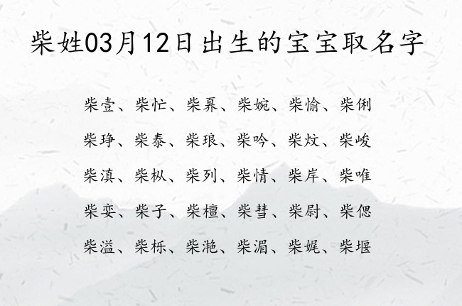 柴姓03月12日出生的宝宝取名字 宝宝起名姓柴一个字有什么好名字