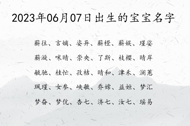 2023年06月07日出生的宝宝名字 宝宝名字大全好听简单的有寓意