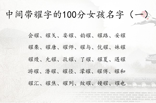 中间带耀字的100分女孩名字 带耀字女孩名字有哪些