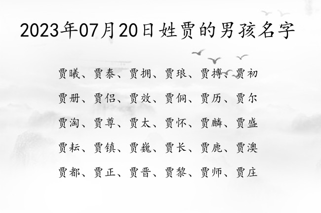 2023年07月20日姓贾的男孩名字 贾姓男孩名字古典名字单字