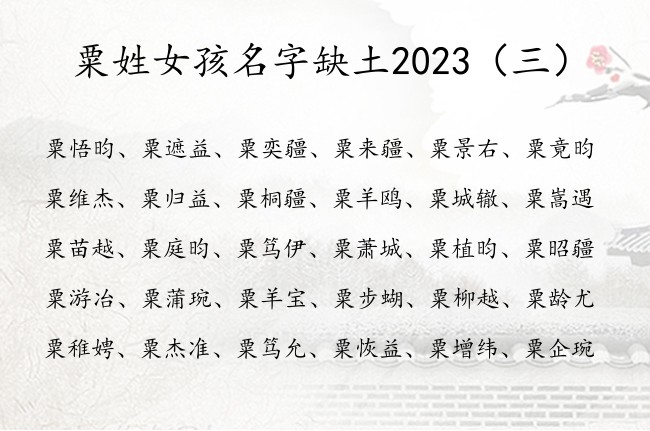 粟姓女孩名字缺土2023 姓粟属土的女孩名字大全