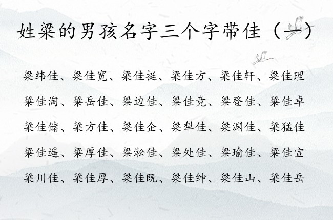 姓粱的男孩名字三个字带佳 粱佳后面加个字的男孩名字