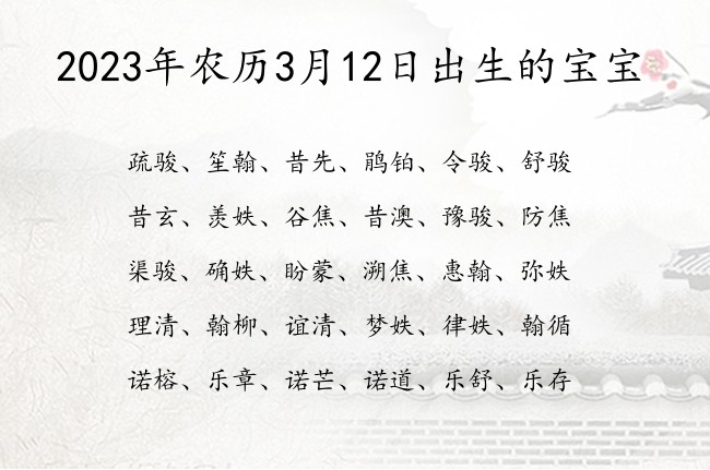 2023年农历3月12日出生的宝宝 05月份出生的宝宝名字大全