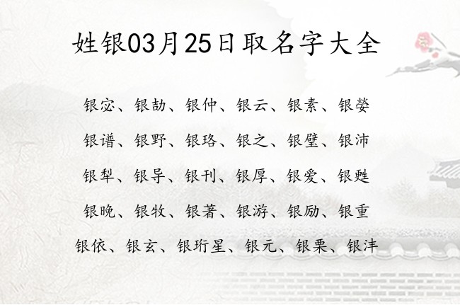 姓银03月25日取名字大全 姓银宝宝名字大全2023