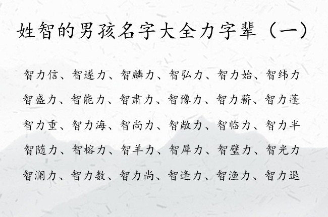 姓智的男孩名字大全力字辈 姓智的男孩名字新颖名带力