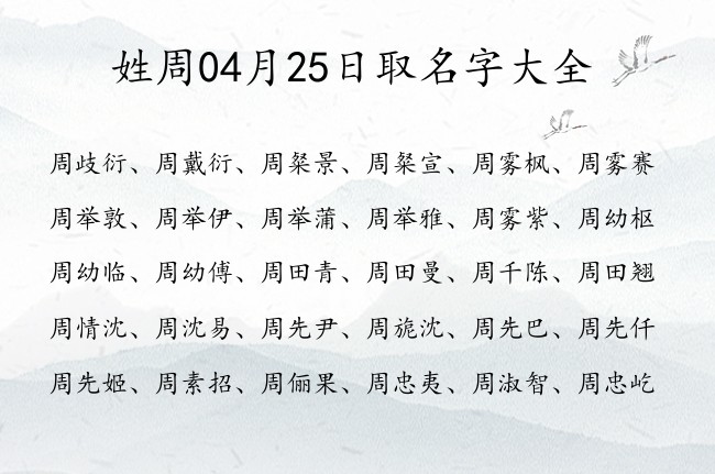 姓周04月25日取名字大全 姓周的宝宝名字怎么起好