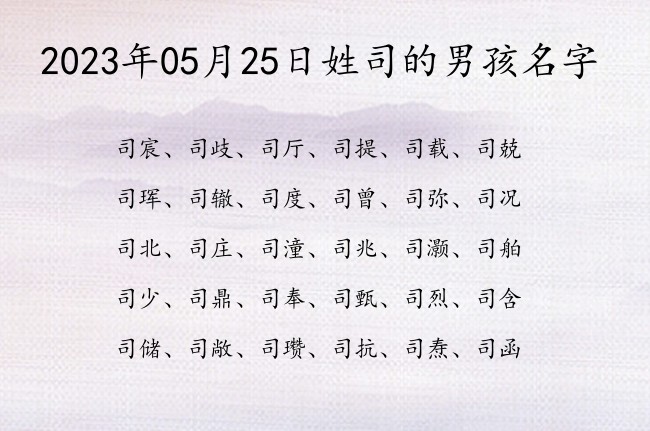 2023年05月25日姓司的男孩名字 姓司的男孩子取什么名字动听两字