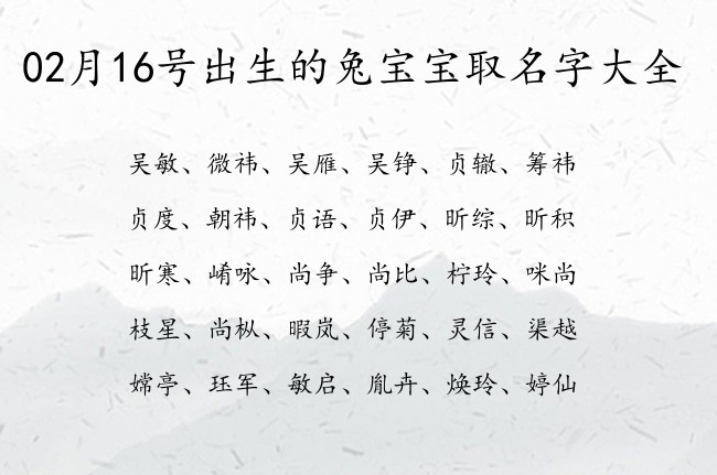 02月16号出生的兔宝宝取名字大全 寓意古风温柔惊艳的宝宝名字