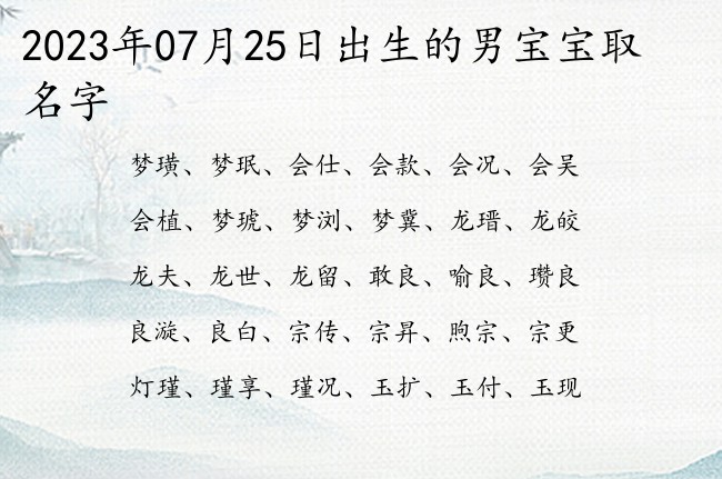 2023年07月25日出生的男宝宝取名字 最斯文一点的男孩名字一个字