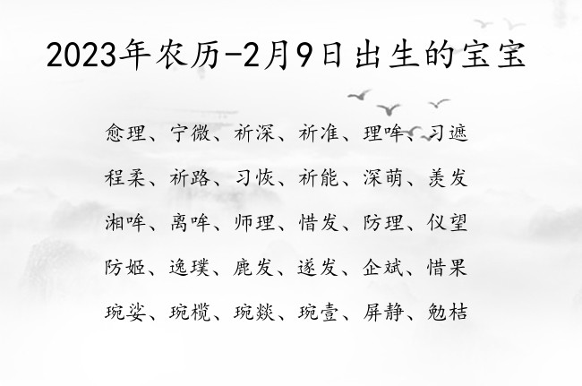 2023年农历-2月9日出生的宝宝 宝宝名字大全好听柔软的有寓意