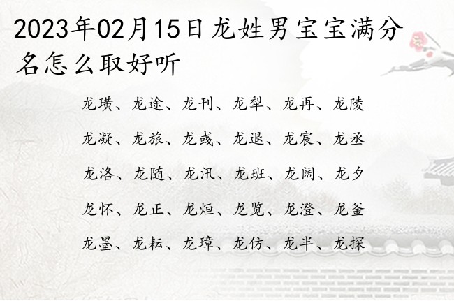 2023年02月15日龙姓男宝宝满分名怎么取好听 姓龙的男孩名字一个字有内涵大气的