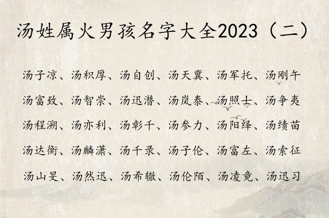 汤姓属火男孩名字大全2023 姓汤的宝宝起名字带火