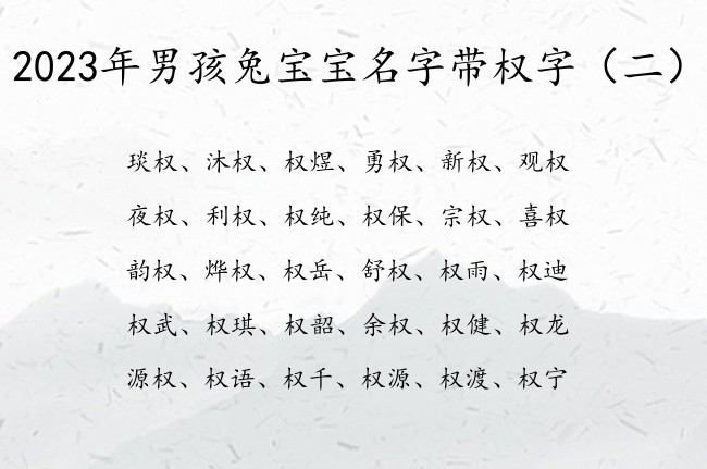 2023年男孩兔宝宝名字带权字 中间权字的男孩名字