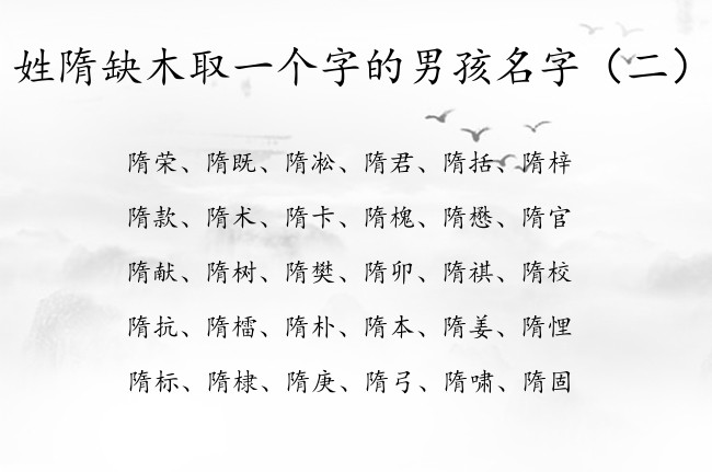 姓隋缺木取一个字的男孩名字 姓隋缺木的正直男孩名字