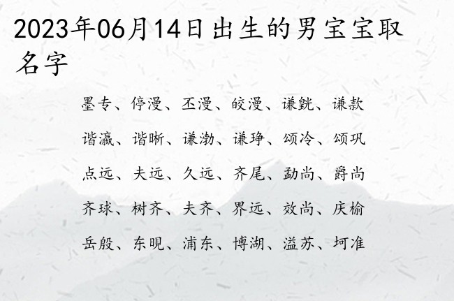 2023年06月14日出生的男宝宝取名字 最大方有内涵的男孩名字有哪些