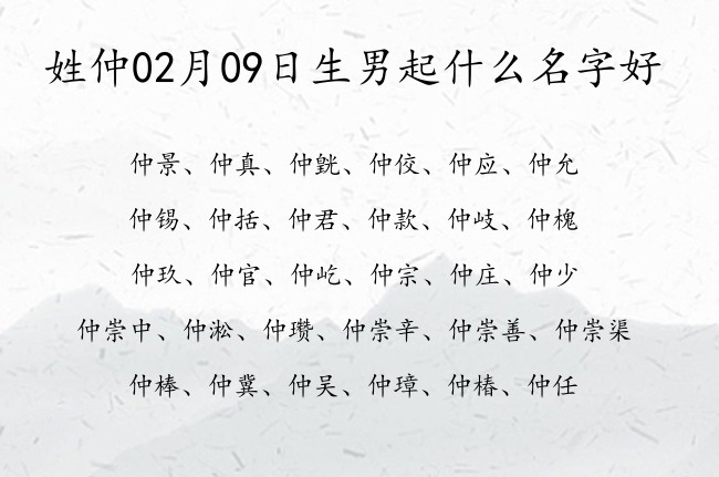 姓仲02月09日生男起什么名字好 姓仲取名字大全男孩名字两字