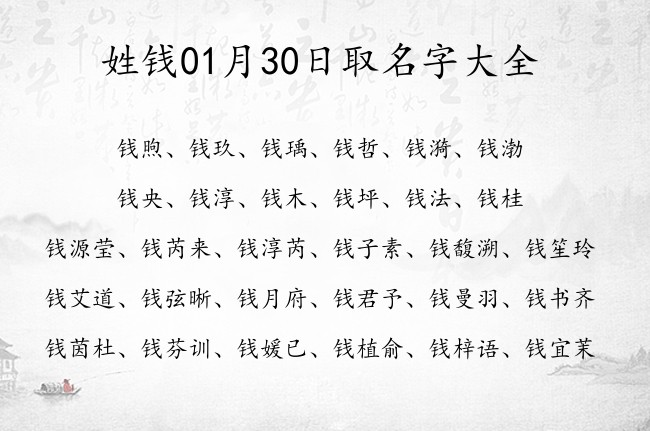 姓钱01月30日取名字大全 爸爸姓钱宝宝名字大全有寓意