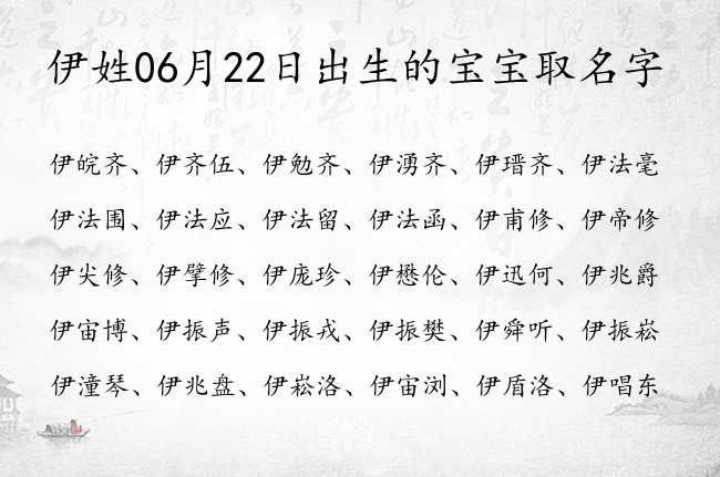 伊姓06月22日出生的宝宝取名字 姓伊的宝宝名字大全2023