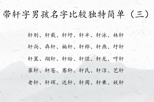 带轩字男孩名字比较独特简单 中间是轩字的男孩名字