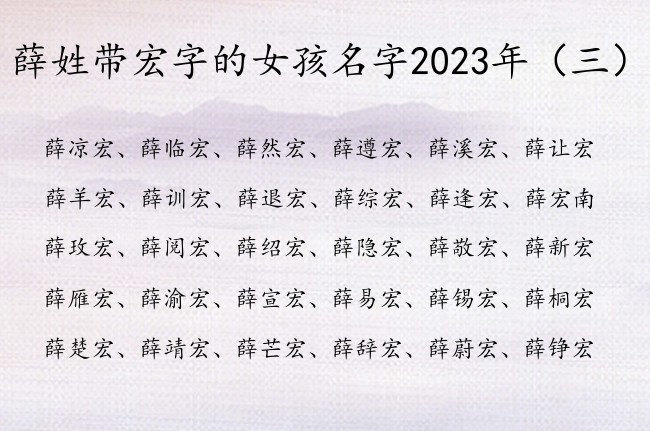 薛姓带宏字的女孩名字2023年 宏字女宝宝起名大全