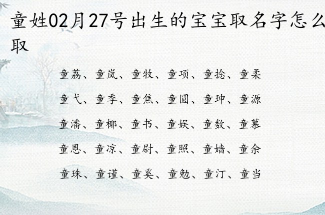 童姓02月27号出生的宝宝取名字怎么取 童姓宝宝名字大全有气质的