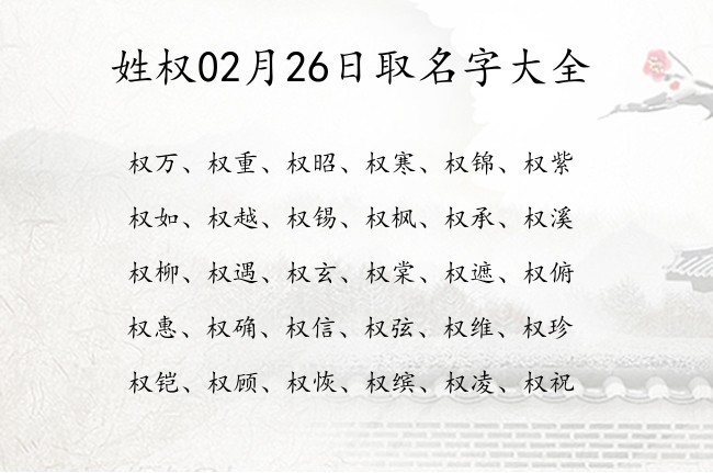 姓权02月26日取名字大全 爸爸姓权宝宝名字大全有寓意