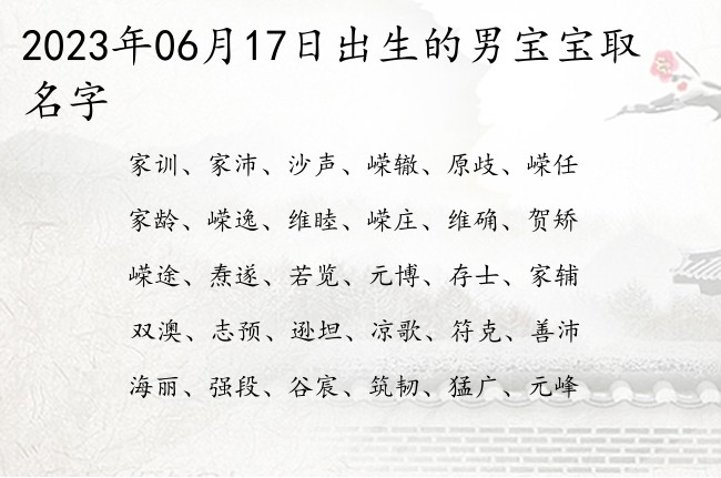 2023年06月17日出生的男宝宝取名字 寓意温古风儒雅有仙气的男孩名字