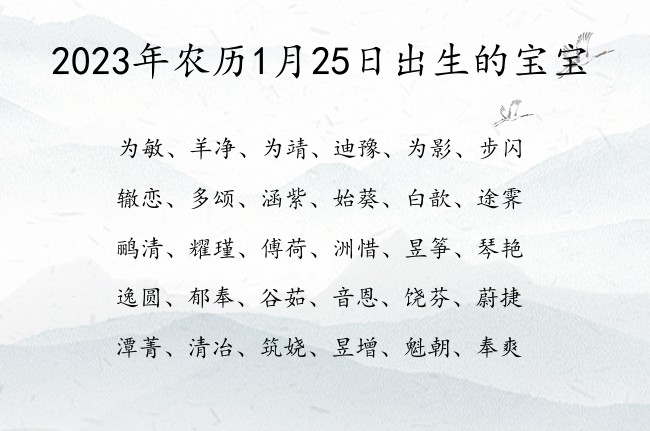 2023年农历1月25日出生的宝宝 宝宝名字带有志存高远意义的