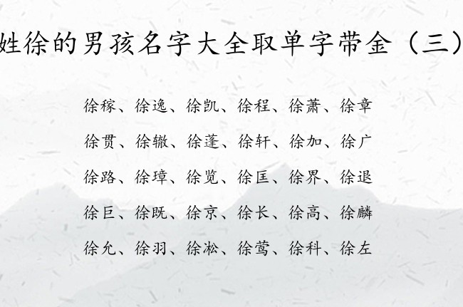 姓徐的男孩名字大全取单字带金 徐姓带金字的男孩名字