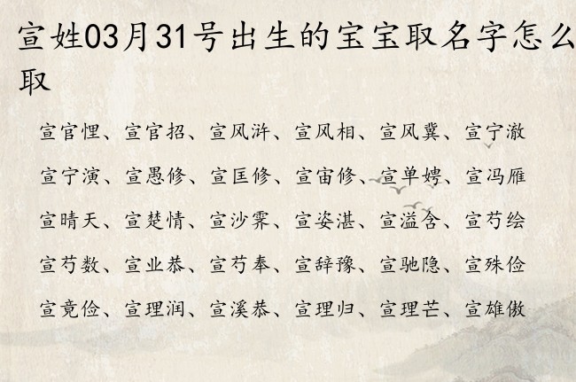 宣姓03月31号出生的宝宝取名字怎么取 姓宣的宝宝起名字大全2023年