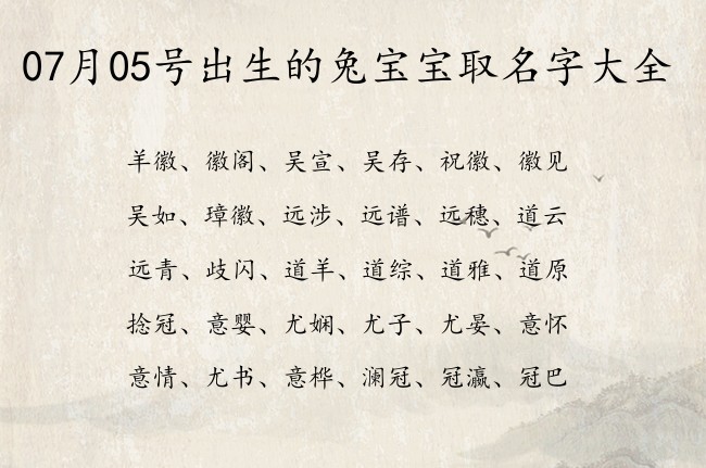 07月05号出生的兔宝宝取名字大全 寓意阳光开朗大胆帅气的宝宝名字