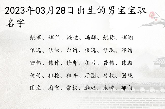 2023年03月28日出生的男宝宝取名字 好听上口的男孩名字两个字