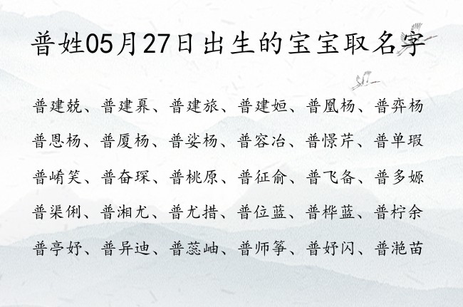 普姓05月27日出生的宝宝取名字 普姓宝宝起名大全免费取名