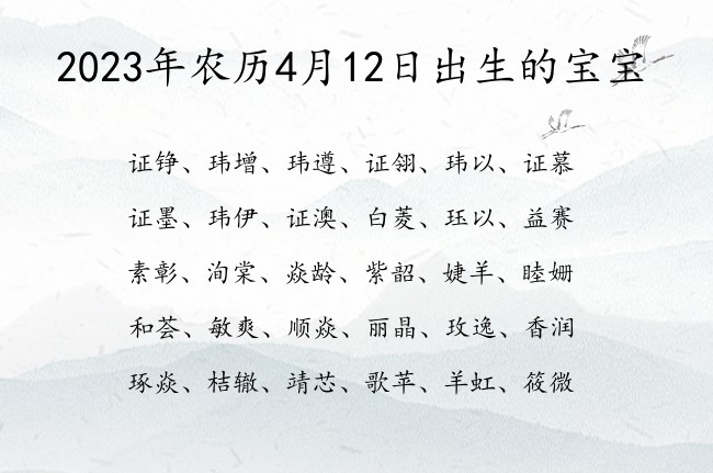 2023年农历4月12日出生的宝宝 宝宝名字大全好听押韵的有寓意