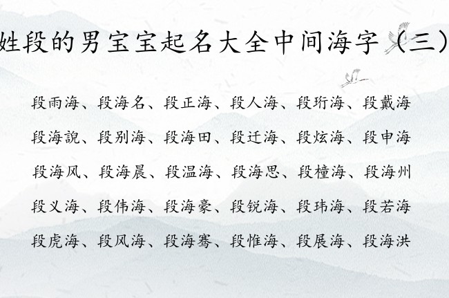 姓段的男宝宝起名大全中间海字 姓段中间带海男孩名字