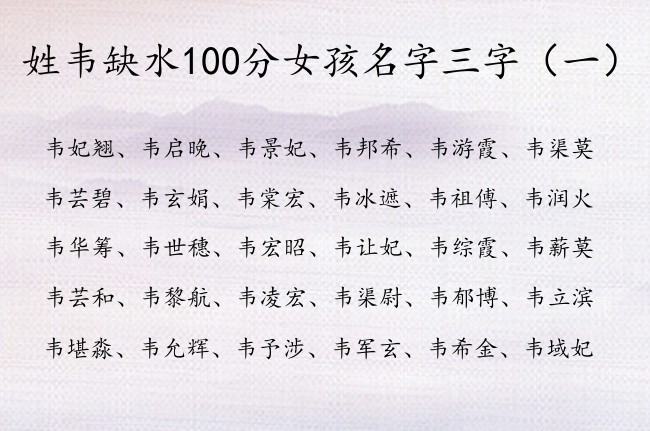 姓韦缺水100分女孩名字三字 姓韦缺水女孩名字推荐