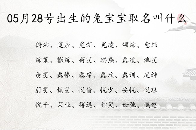 05月28号出生的兔宝宝取名叫什么 寓意霸气刚强有内涵的宝宝名字