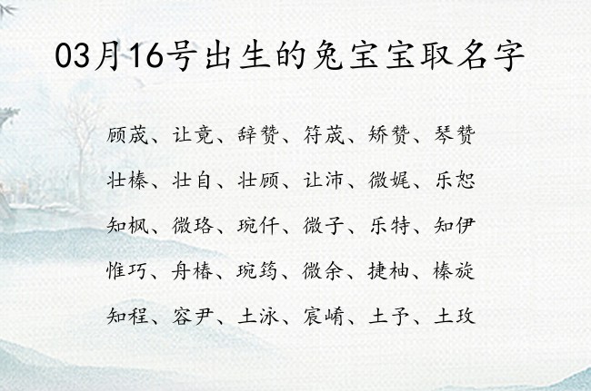 03月16号出生的兔宝宝取名字 宝宝名字大全好听简单的有寓意