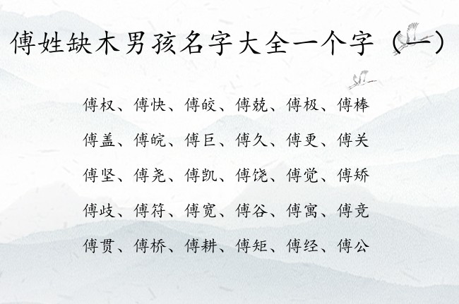 傅姓缺木男孩名字大全一个字 傅姓缺木属兔的男孩名字