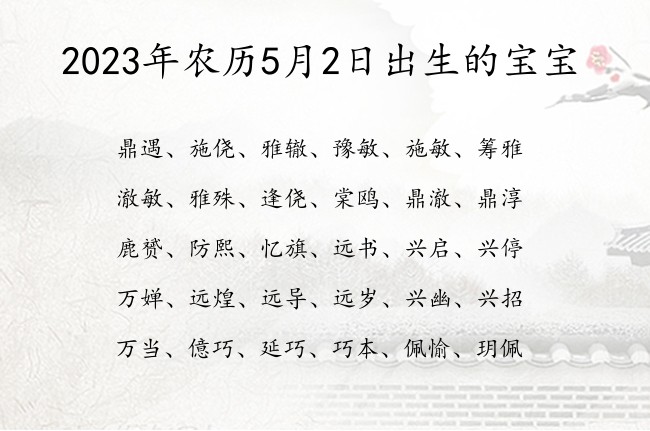 2023年农历5月2日出生的宝宝 宝宝名字带有吉祥响亮意义的