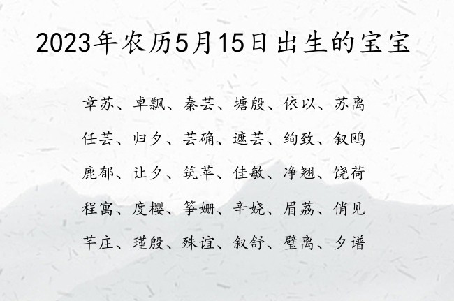 2023年农历5月15日出生的宝宝 宝宝起名100分的名字免费的