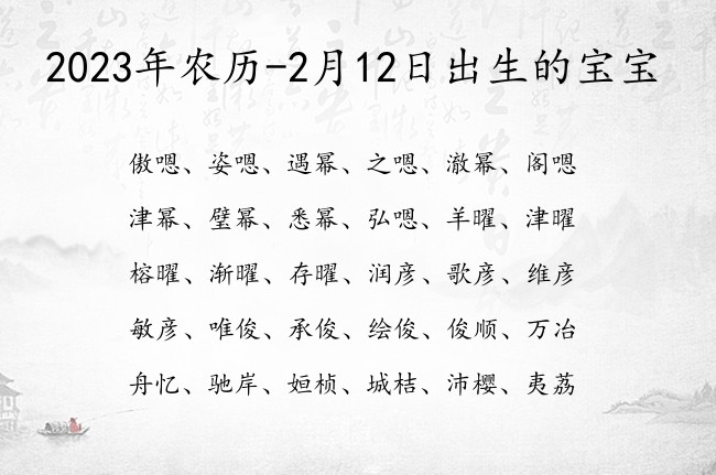 2023年农历-2月12日出生的宝宝 宝宝名字大全好听气势的有寓意