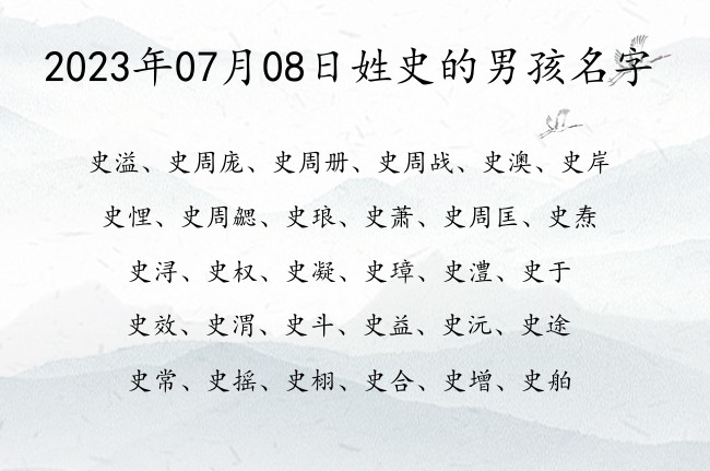 2023年07月08日姓史的男孩名字 姓史的宝宝男孩名字大全免费双字