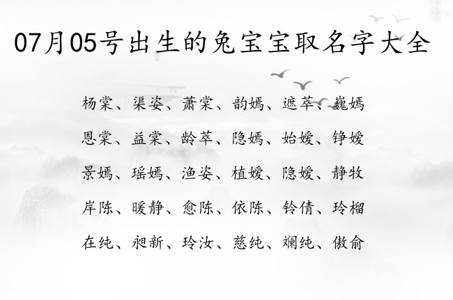 07月05号出生的兔宝宝取名字大全 寓意好听简单大气文艺的宝宝名字