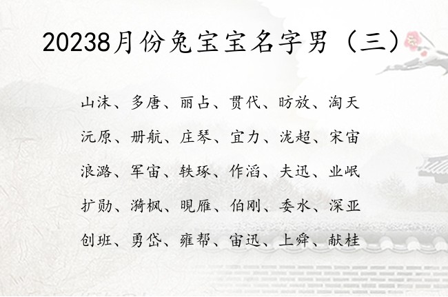 20238月份兔宝宝名字男 2023年8男宝宝名字