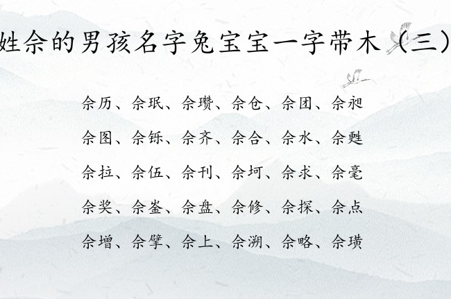 姓佘的男孩名字兔宝宝一字带木 姓佘木命的男孩名字