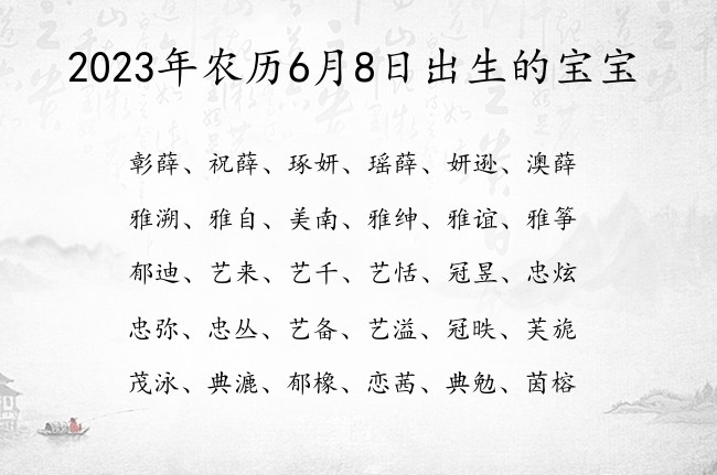 2023年农历6月8日出生的宝宝 宝宝起名100分的名字免费的